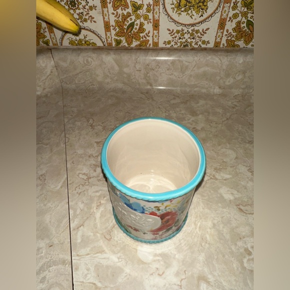 Pioneer Woman Floral Utensil Holder with Blue Trim - Picture 3 of 4